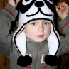 Háčkovaná ušanka Panda - podšitá fleecem 