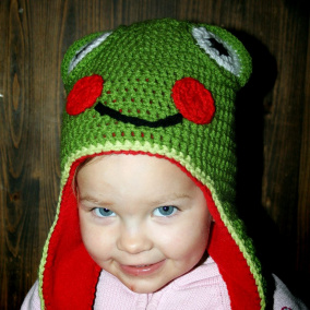 Háčkovaná ušanka Žabka - podšitá fleecem