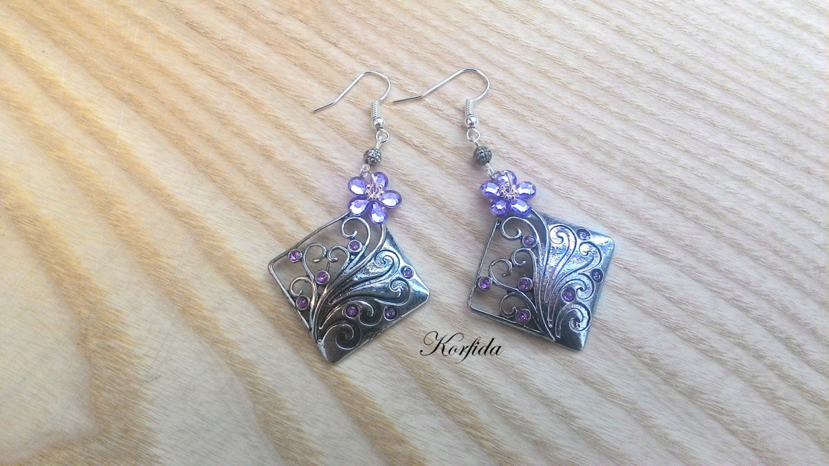 Náušnice čtverce s fialovými kamínky (683/16)