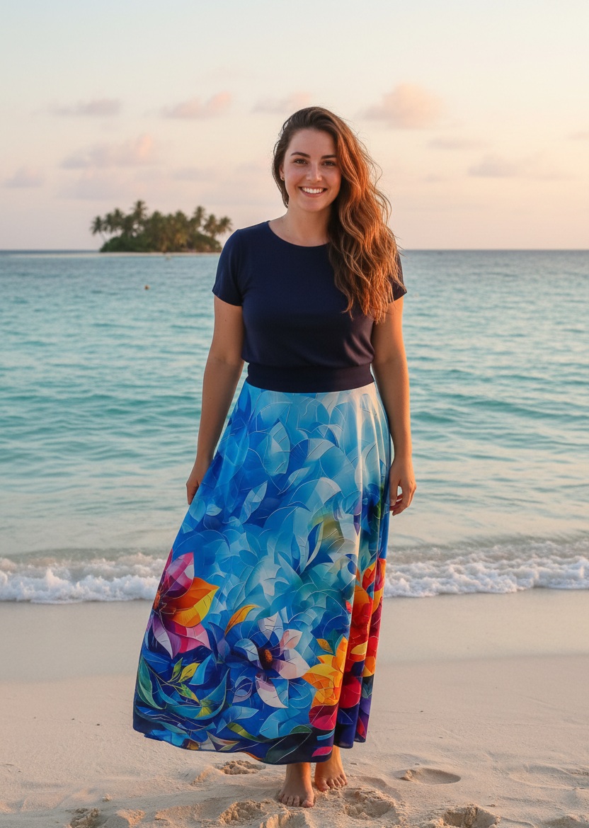 Dlouhá půlkolová sukně - mozaikové květy, velikost L/XL  ~ SLEVA ~