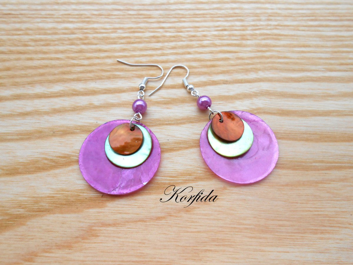 Náušnice perleť fialová+zelená+hnědá (335/16)