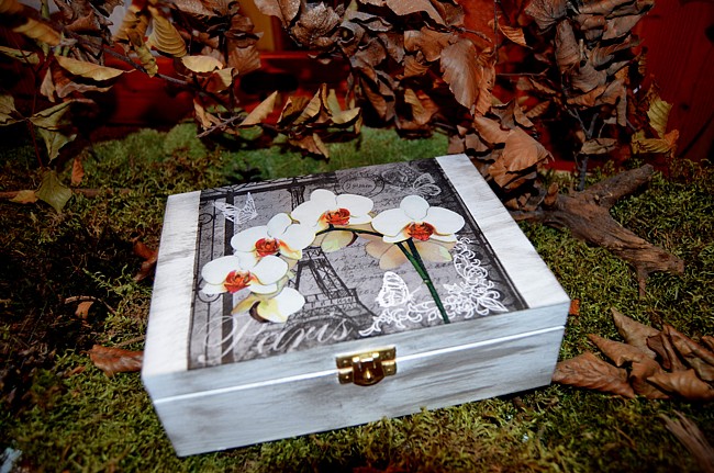 Krabička na čaj - 6 přihrádek - Paříž a orchidej