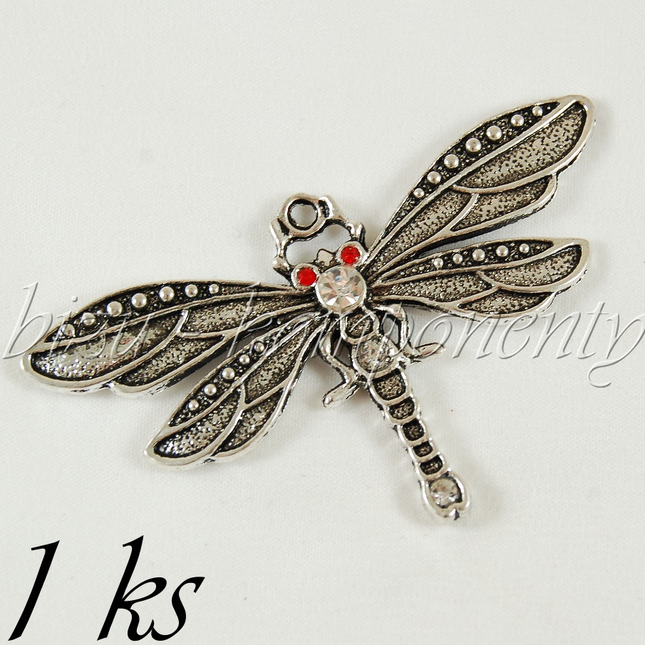 Veliká vážka s červenýma očima, stříbrná barva (02 1016)