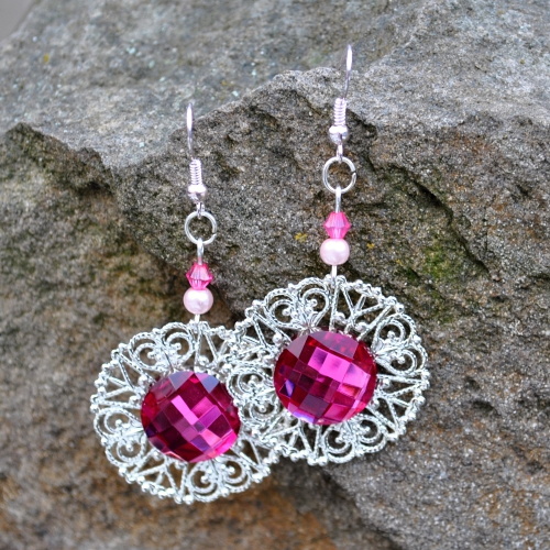 Růžové kabašony - náušnice