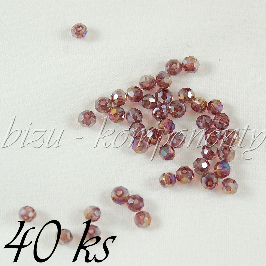 Růžovofialový broušený korálek s pokovem 3mm 40ks (01 0191)