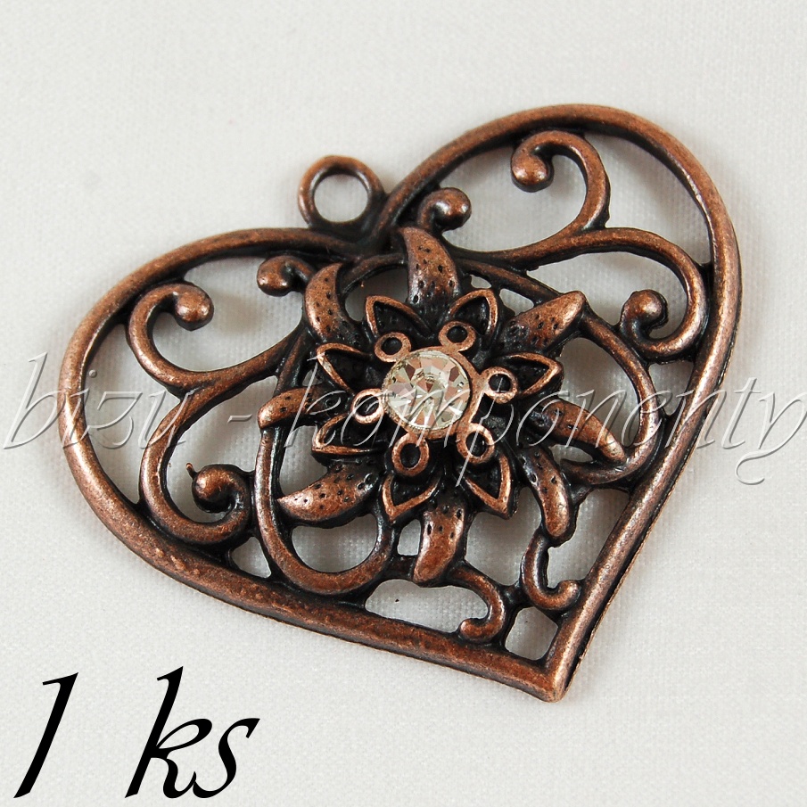 Srdce s čirým šatonem, měděná barva (02 0989)