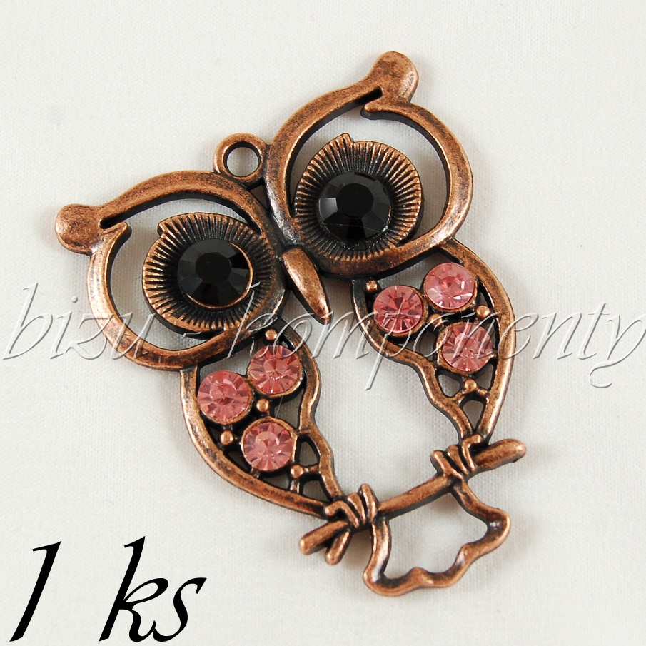 Velká obrýlená sova s růžovými křídly, měděná barva (02 0980)