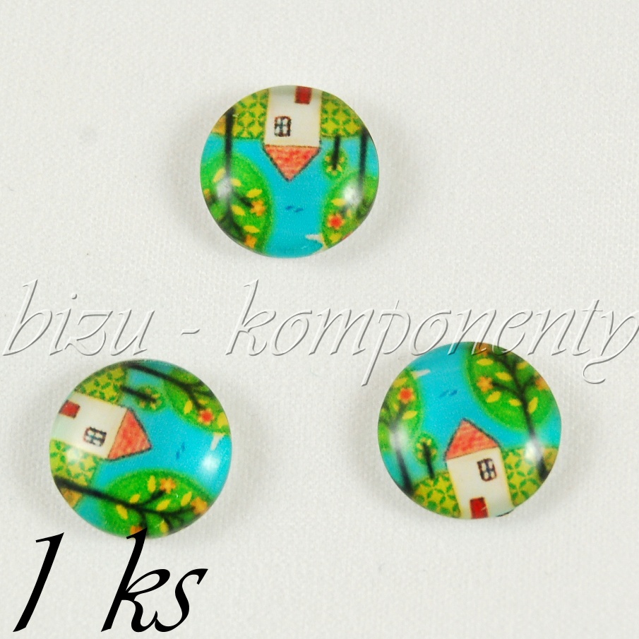 Skleněný kabošon s domkem (35 2220)