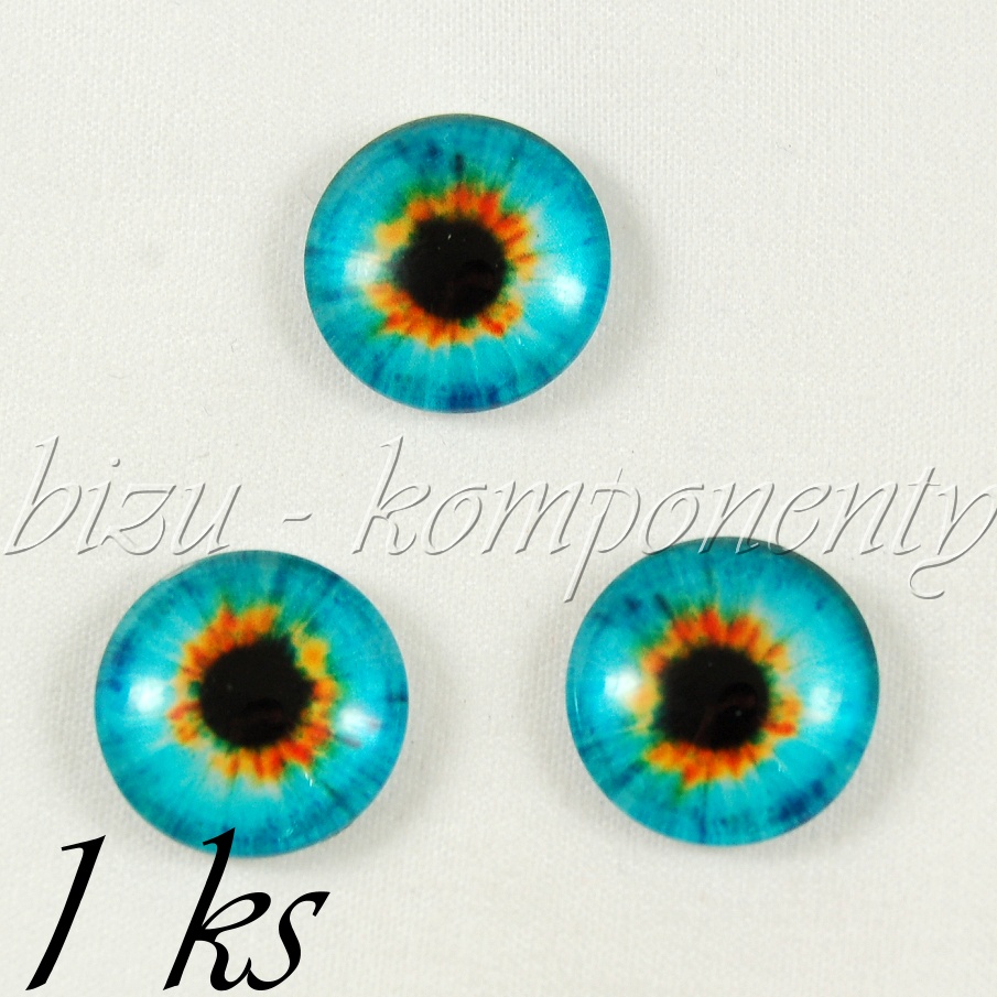 Skleněný kabošon modro-oranžové oko 12 mm (35 2450)