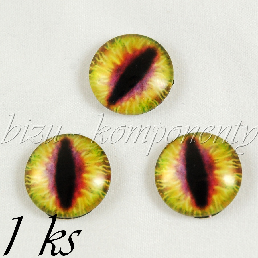 Skleněný kabošon hnědo - žluté oko  12 mm (35 2272)