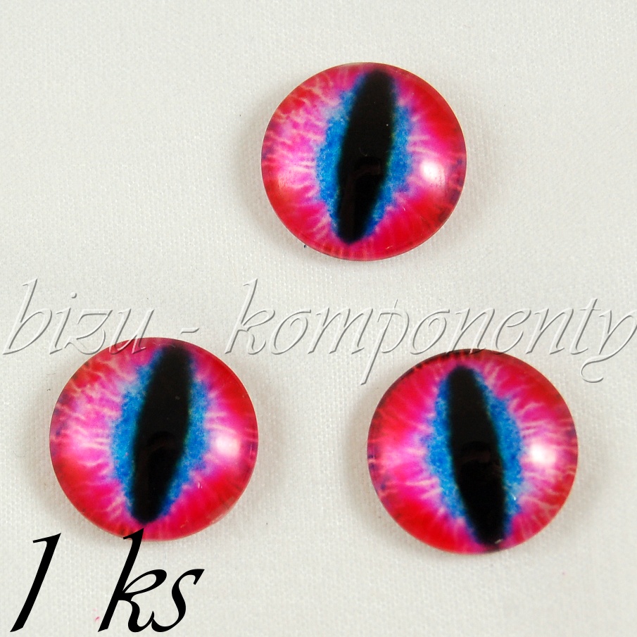Skleněný kabošon růžovo - modré oko  12 mm (35 2270)