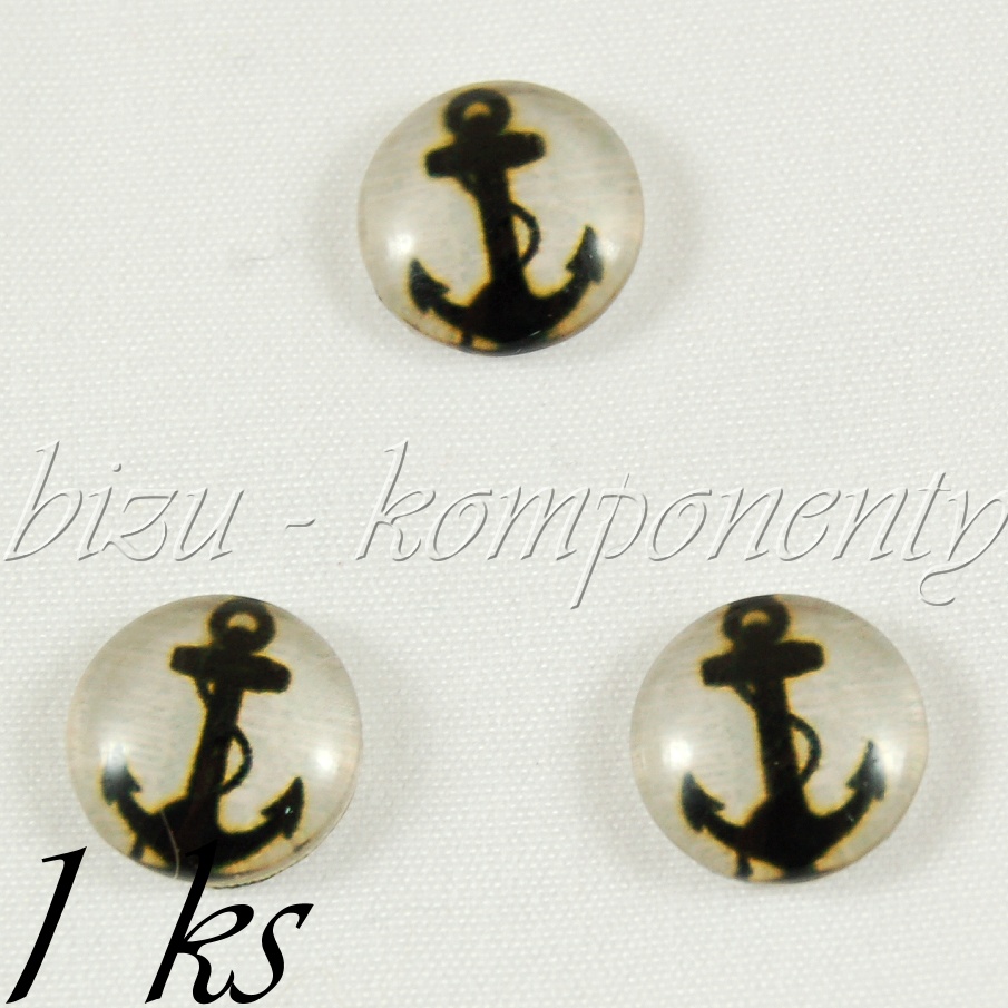 Skleněný kabošon tmavá kotva, 12 mm (35 2368)