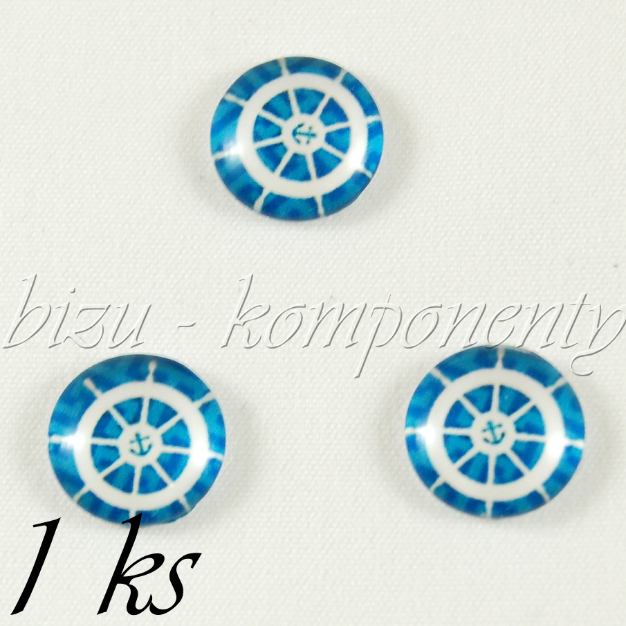 Skleněný kabošon bílé kormidlo, 12 mm (35 2325)