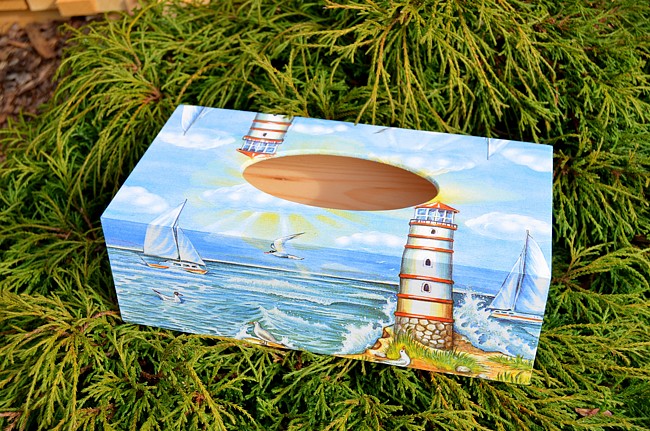 krabička na kapesníky maják a lodě