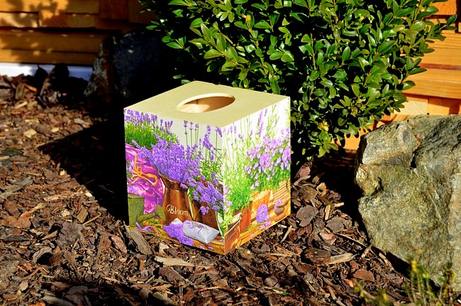 Krabička na kapesníky - kostka - levandule