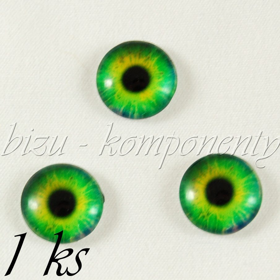 Skleněný kabošon žlutozelené oko 12 mm (35 2441)