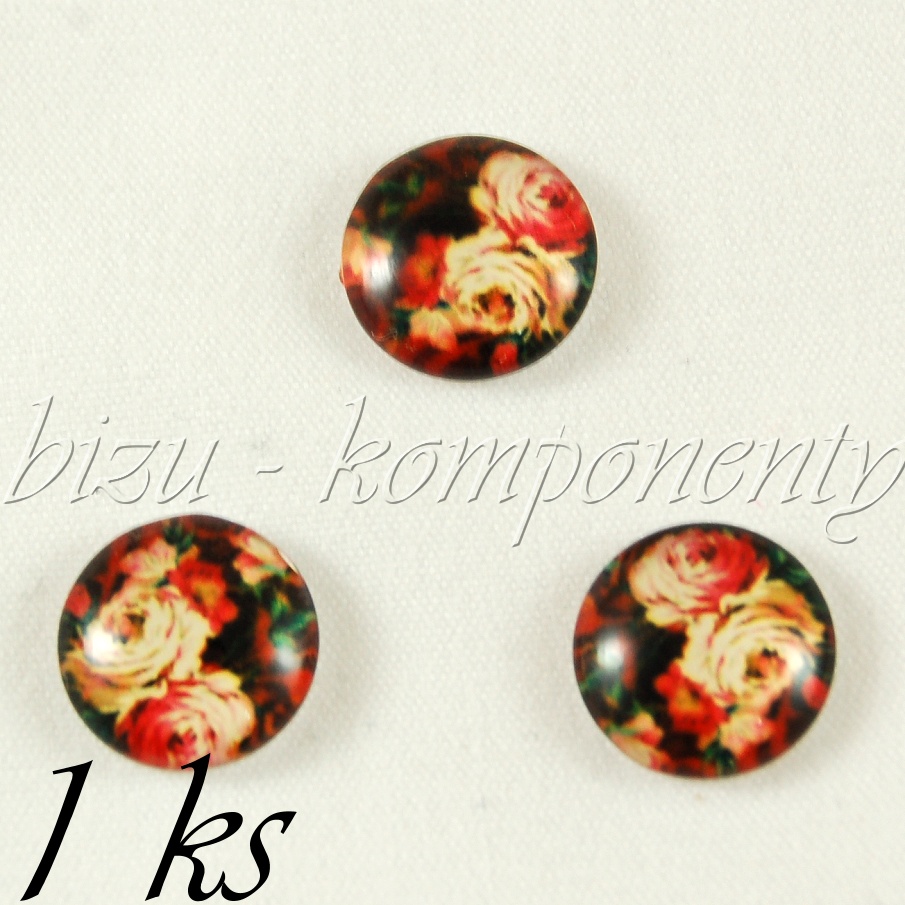 Skleněný kabošon s růžemi 12 mm (35 2429)