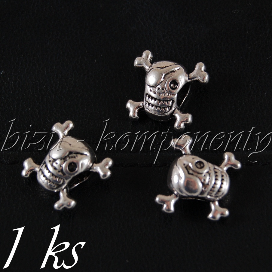 Kovový korálek lebka piráta (28 0191)
