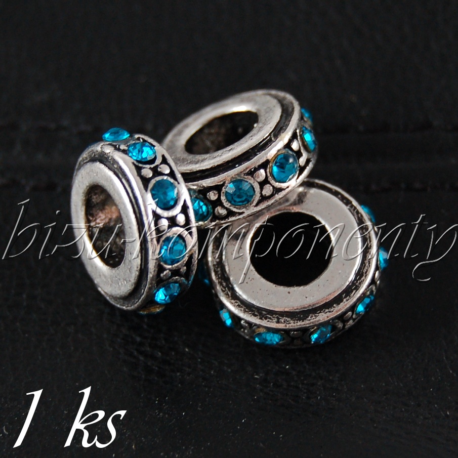 Kovový korálek ložisko s modrými šatony (28 0092)