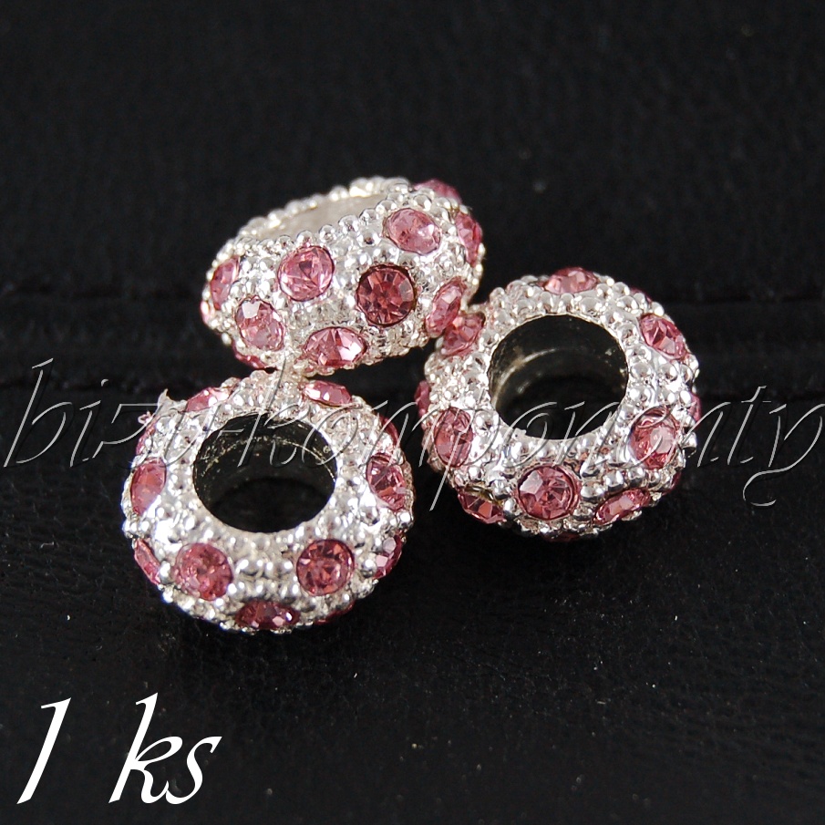 Kovový korálek s růžovými šatony (28 0091)