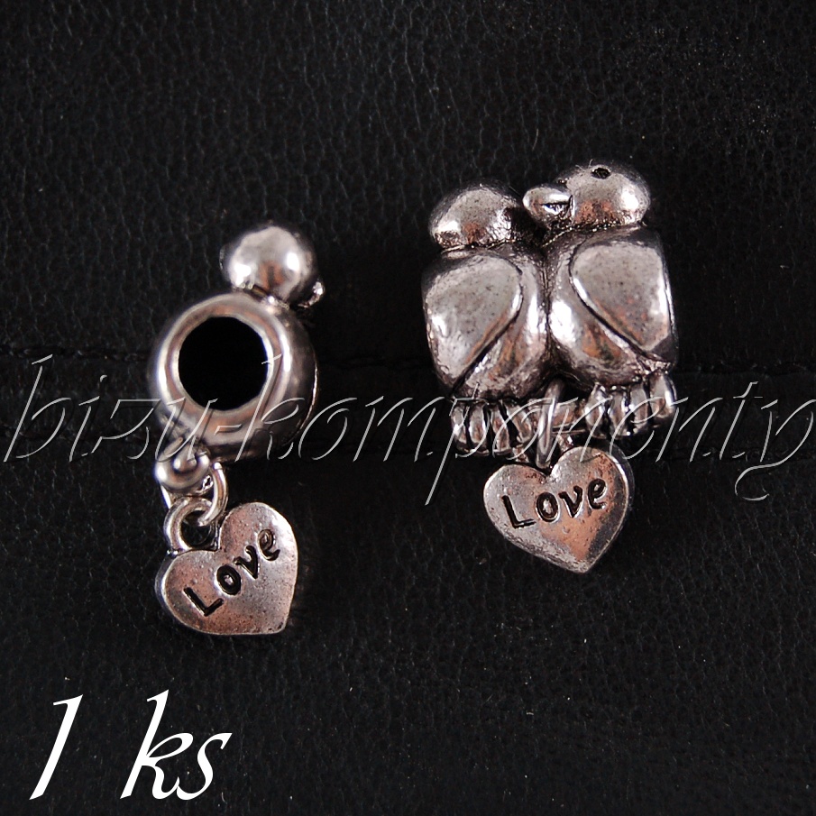 Kovový korálek zamilovaní ptáčci (28 0095)