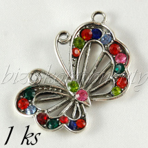 Stříbrný motýlek s barevnými šatony (02 0686)