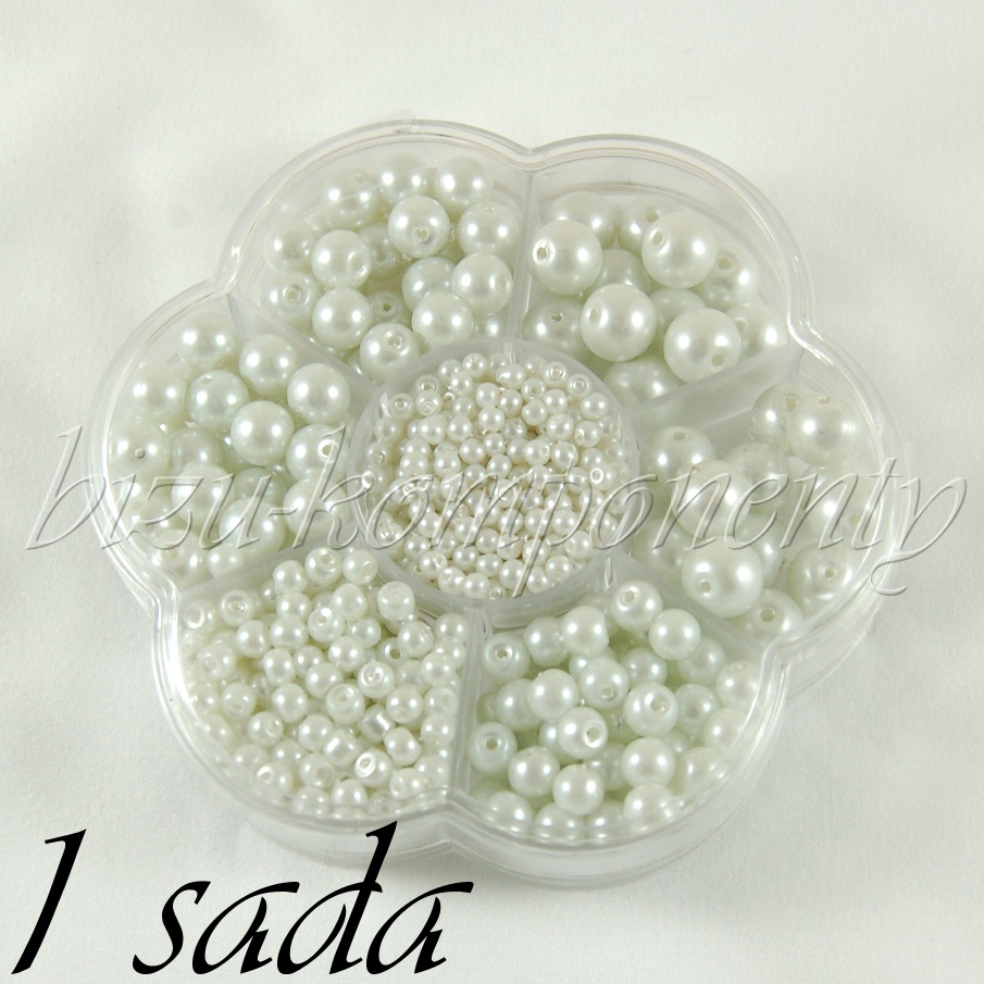 Sada bílých voskovaných perliček (99 0004)