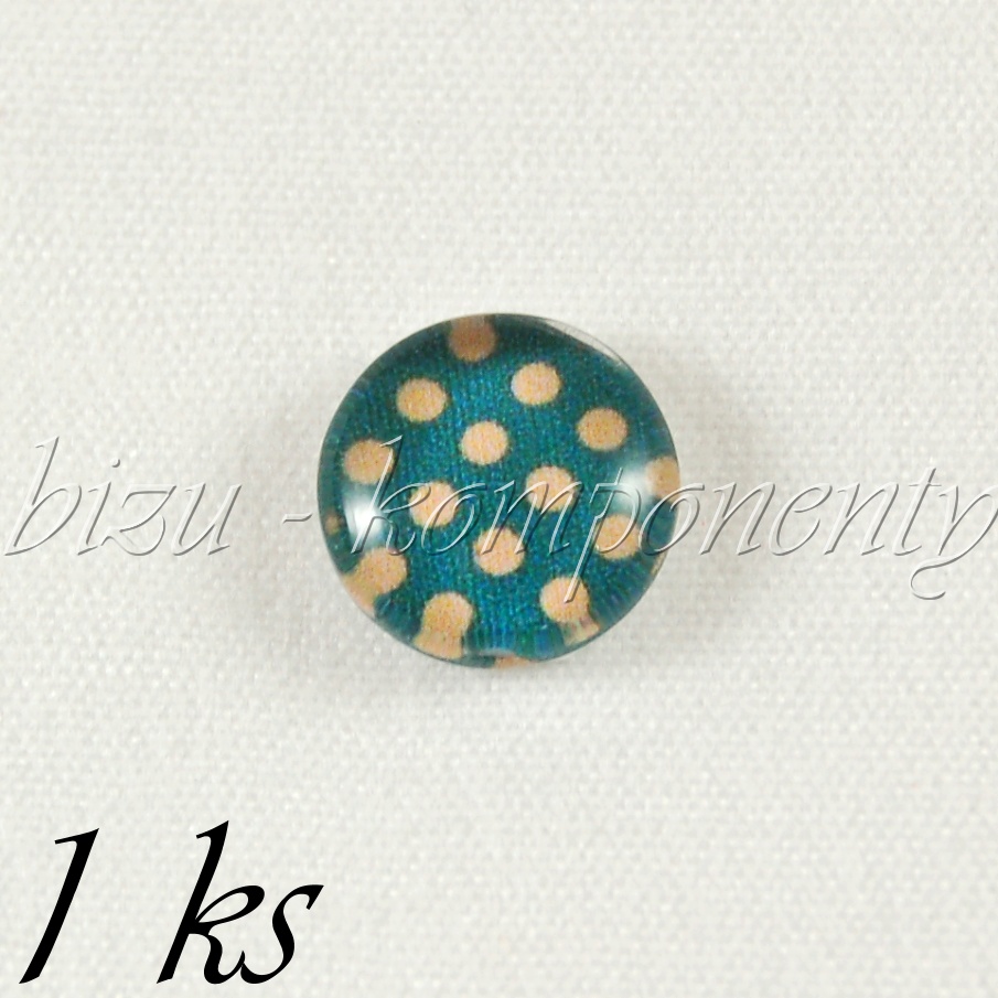 Skleněný kabošon modrozelený  s puntíky (35 2020)