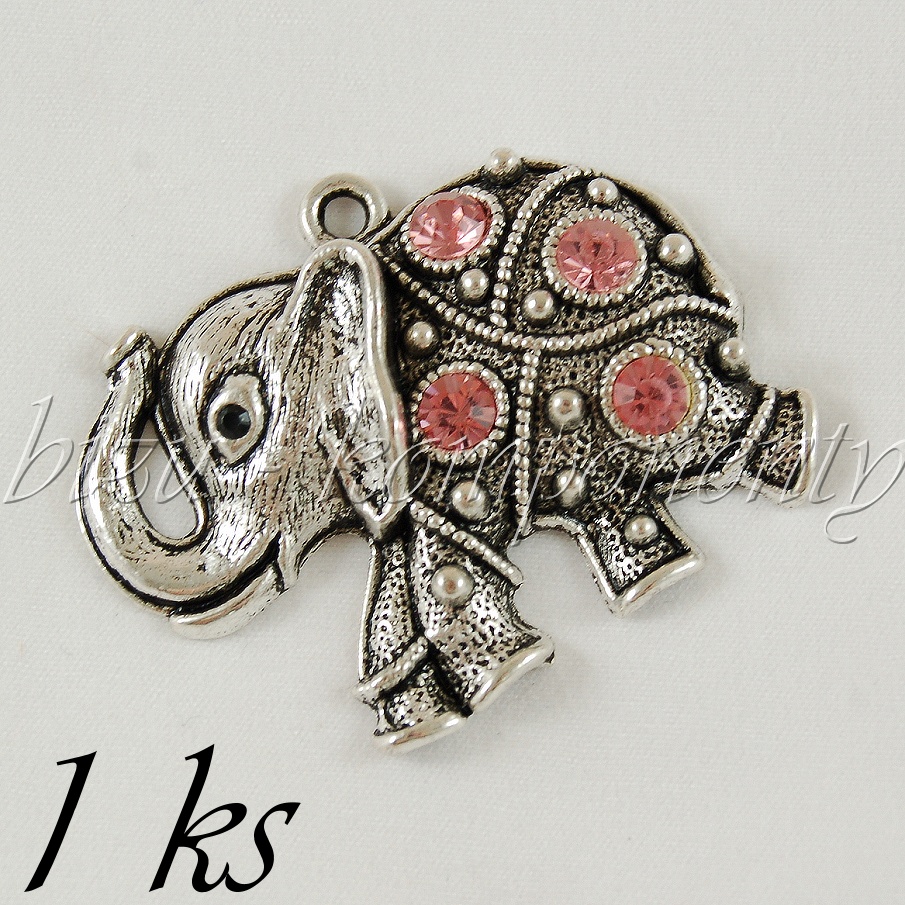 Běžící slon s růžovými šatony, stříbrná barva (02 0817)