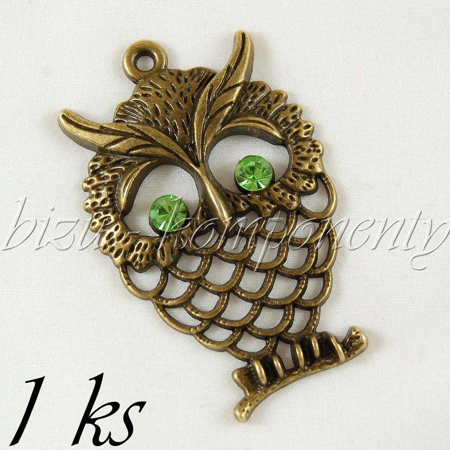 Veliká sova se zelenýma očima, bronzová barva (02 0839)