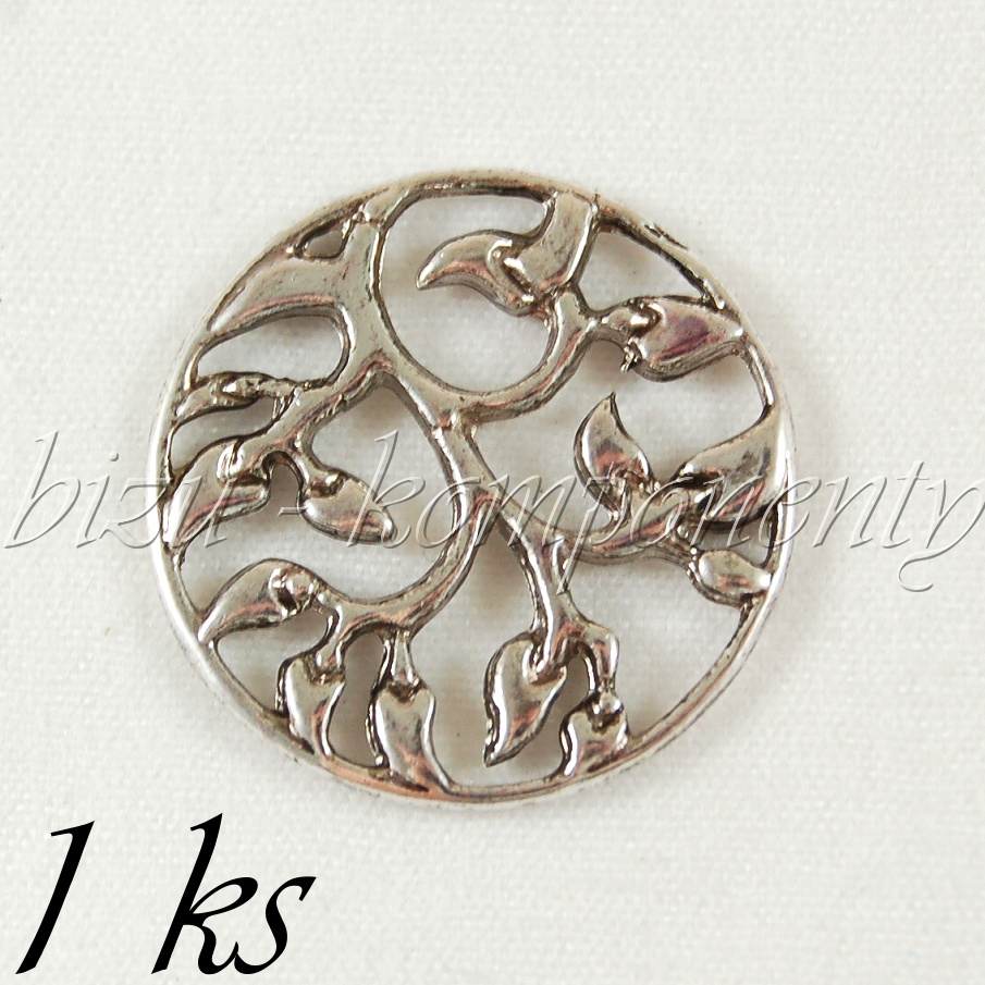 Listnatý strom v kroužku, stříbrná barva (02 0857)