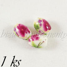Keramický korálek soudek s fialovými květy (01 0186)