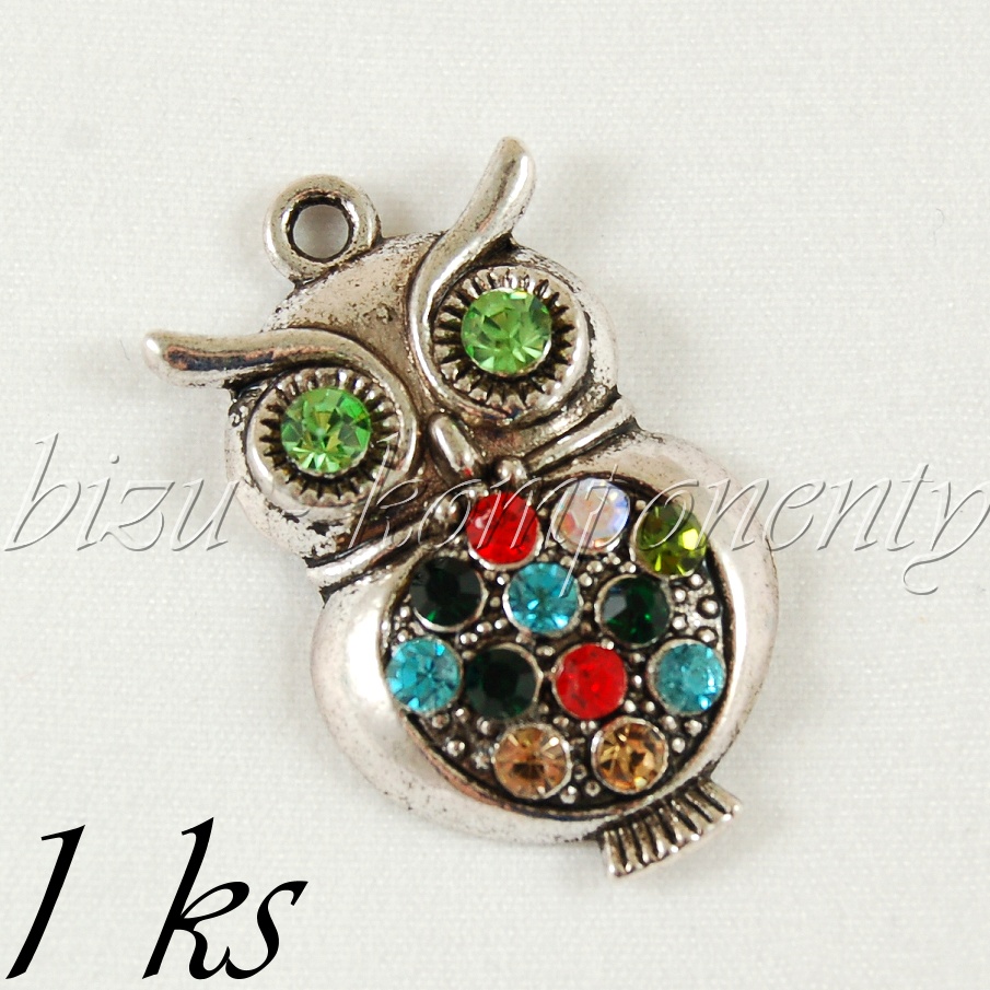 Jemná sovička se zelenýma očima, stříbrná barva (02 0882)