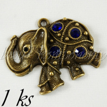 Běžící slon s tmavě modrými šatony, bronzová barva (02 0888)