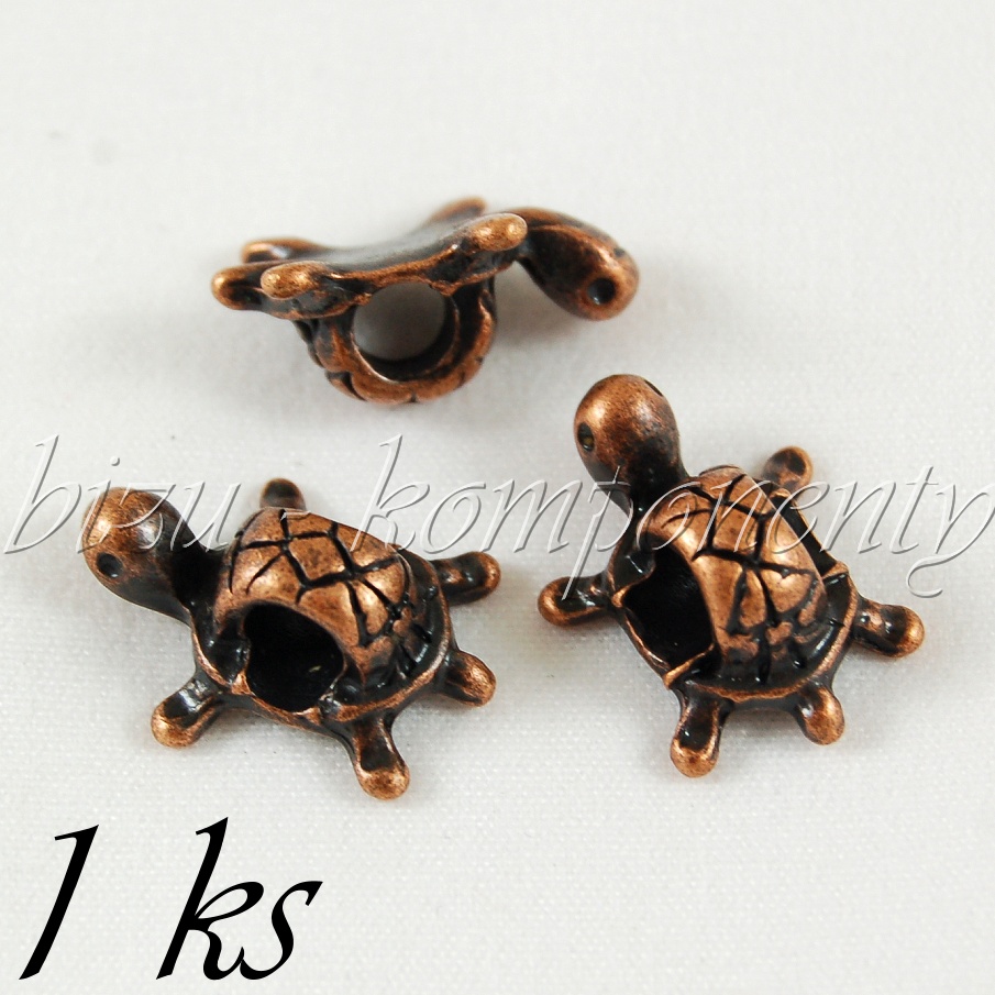 Kovový korálek želvička, měděná barva (28 0145)