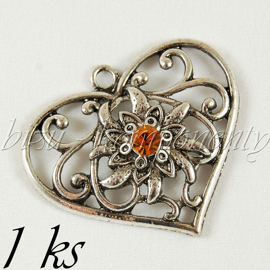 Srdce s medovým šatonem, stříbrná barva (02 0931)