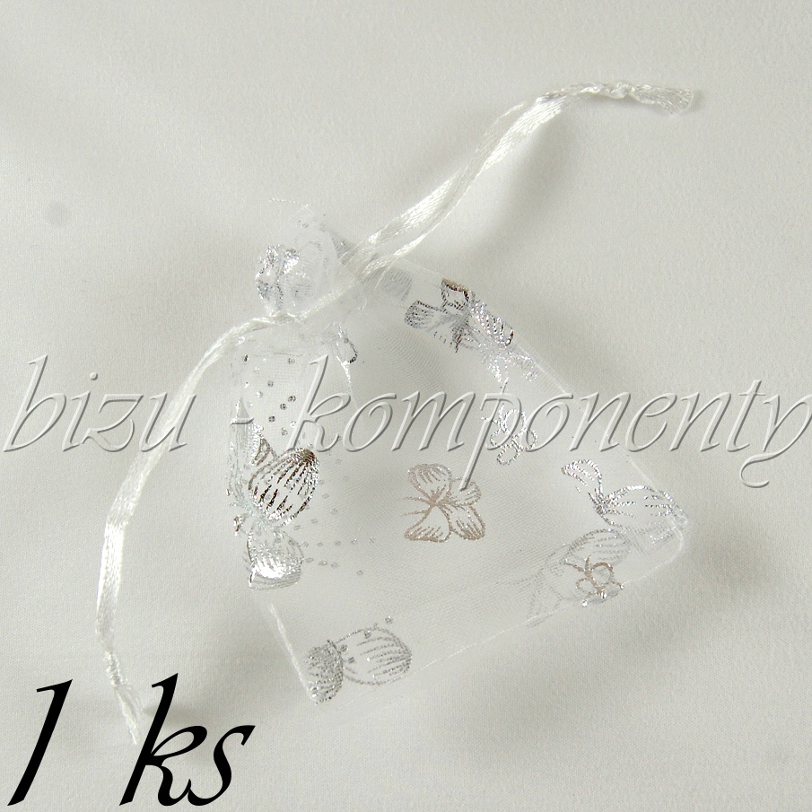 Bílý organzový pytlíček s motýlky 8x6cm (60 0013)