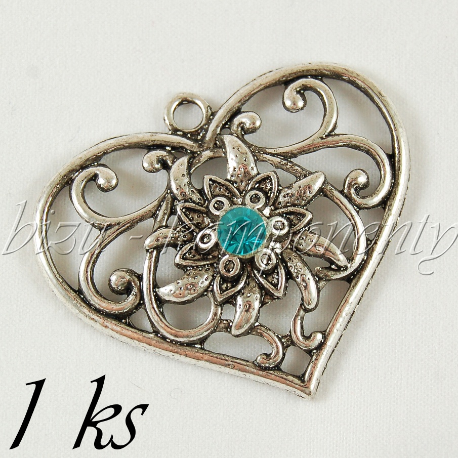 Srdce se světle modrým šatonem, stříbrná barva (02 0150)