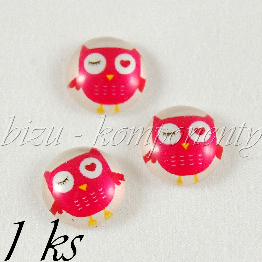 Skleněný kabošon s růžovou sovičkou (35 2040)