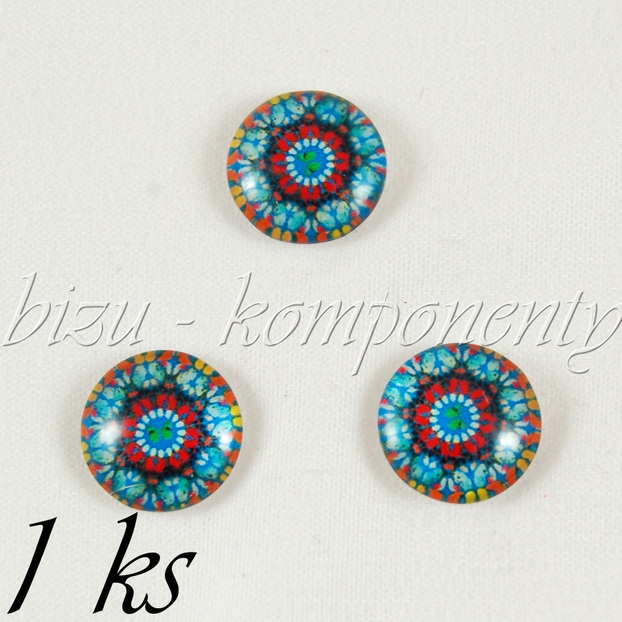 Skleněný kabošon modro-červená mandala (35 2144)