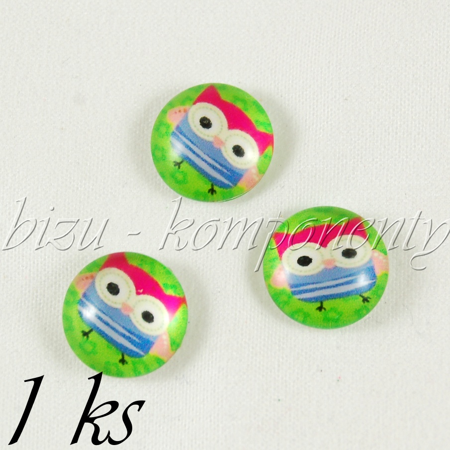 Skleněný kabošon sovička v pruhovaném triku (35 2101)