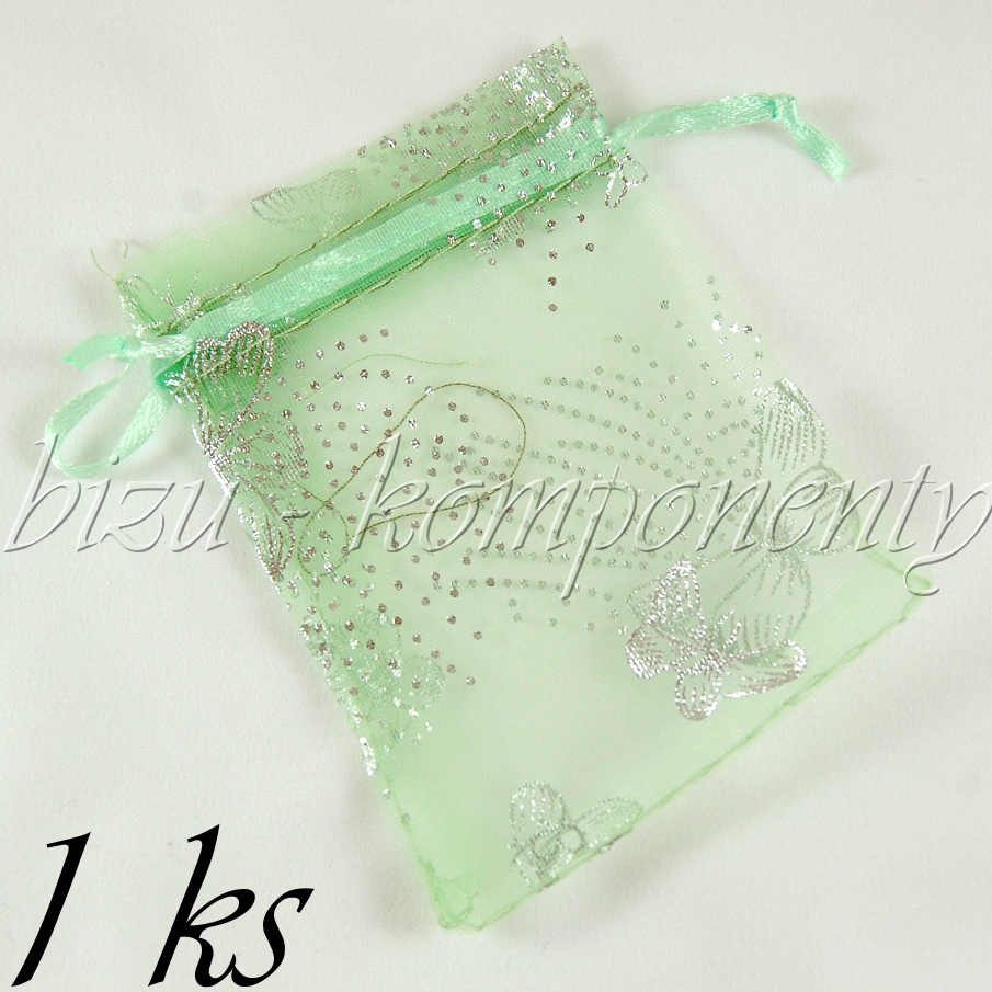 Světle zelený organzový pytlíček s motýlky 8x6cm (60 0015)