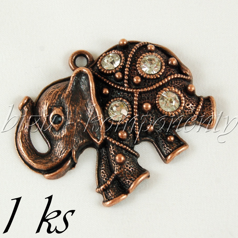 Běžící slon s čirými šatony, měděná barva (02 0202)