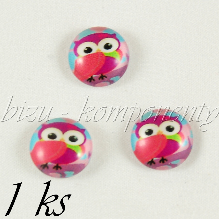 Skleněný kabošon sovička s červánky (35 2089)