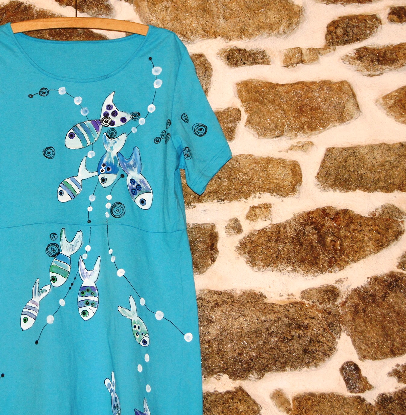 Tyrkysová malovaná tunika "Jako rybka ve vodě"