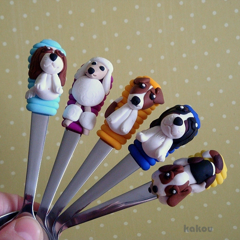 čajová fimo lžička - pejsci