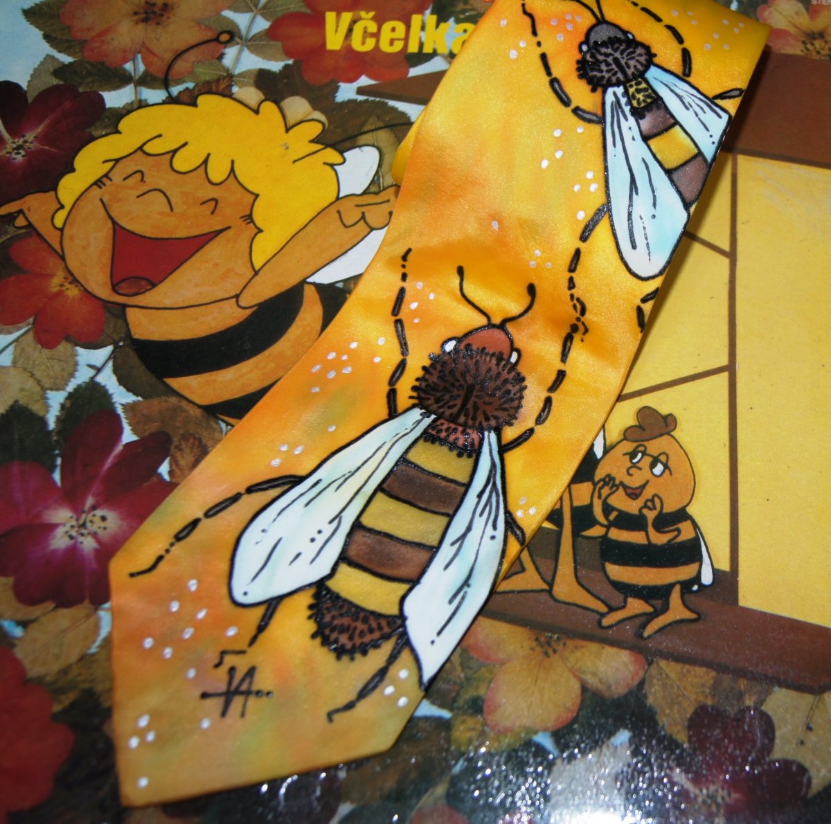 Malovaná kravata včelařská - na objednávku
