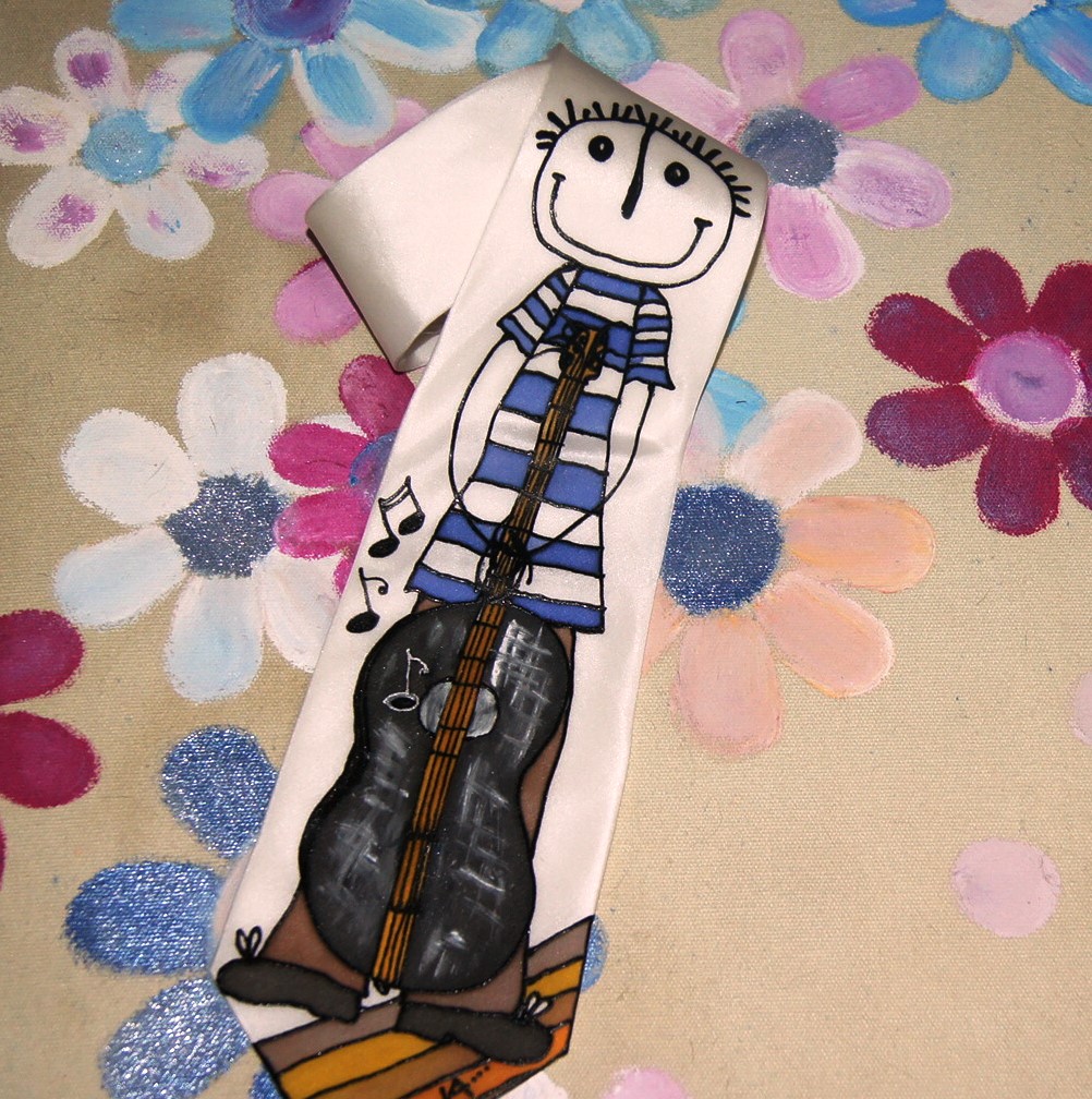 Bílá malovaná kravata kytaristova