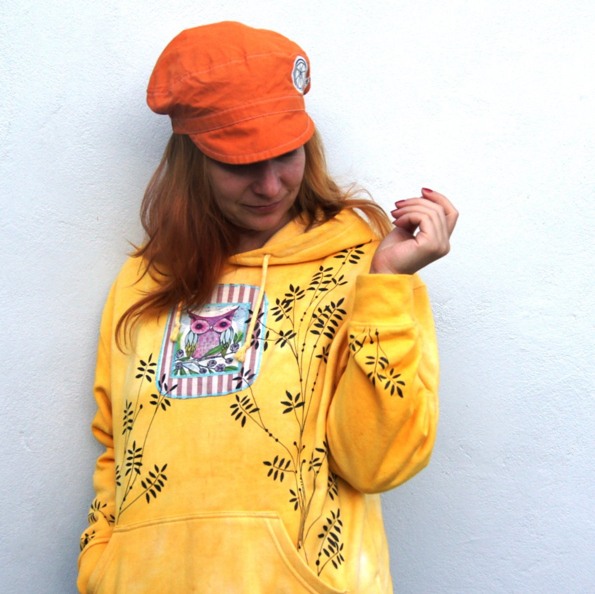 Batikovaná malovaná mikina s aplikací sovy