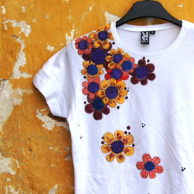 Malované triko bílé s květy!